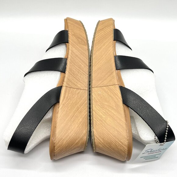 Skechers‎ Womens Size 7.5 Black Vegan Leather Platform Sandals Shoes - Picture 7 of 14